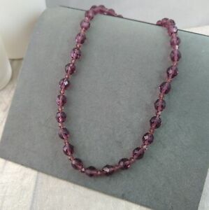 Purple Faceted Glass Choker Short Necklace Beaded T-Bar Pre-loved