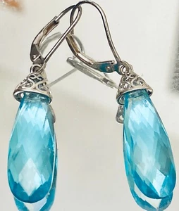 E4591L Blue Helenite checkerboard Briolette Dangle Earrings In Sterling Silver - Picture 1 of 3