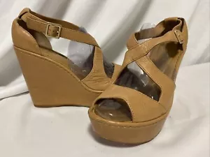 Crown By Born Women’s Wedge Platform Slingback Leather Sandals, Tan Size 9 M…WS - Picture 1 of 9
