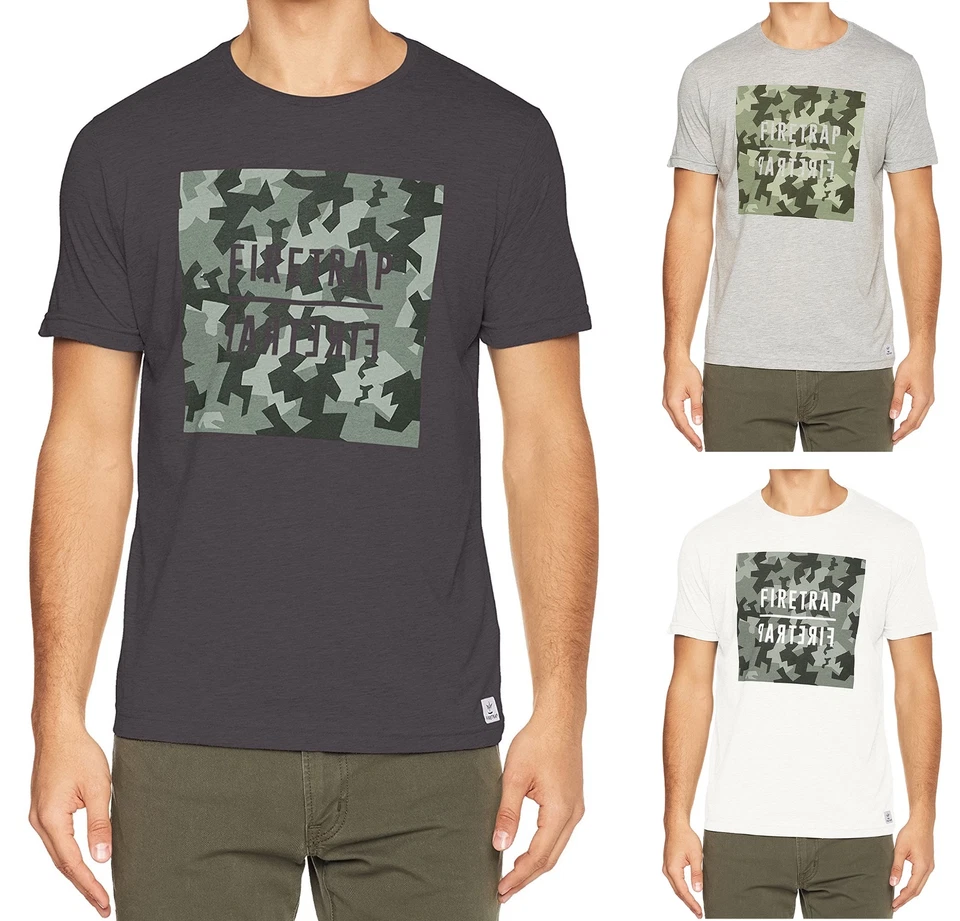 Camiseta Firetrap Informal Para Hombre Estampado de Verano Logo Algodón Yakona Camuflaje Top Foto 1 de 1