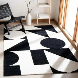 Geometric Black and White Pattern, Handmade Tufted 100% Natural Wool Area Rugs. - Picture 1 of 4