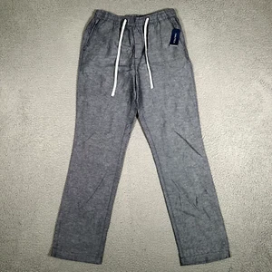 Nautica Pants Mens Small Blue Linen Blend Elastic Waist Drawstring Lounge Logo - Picture 1 of 14