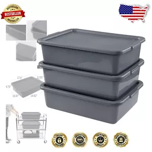 3-Pack 13 Liter Bus Tub with Lid - Durable Storage for Restaurants and Kitchens - Picture 1 of 9