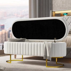 50" Velvet Storage Bench Ottoman with Gold Legs, Upholstered End of Bed Bench - Picture 1 of 6