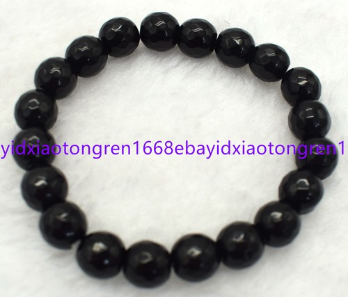 VALENTINO Bracciali perline tonde gemme agata nera naturale sfaccettate 6 8 10 12 14 mm 7 5 pollici