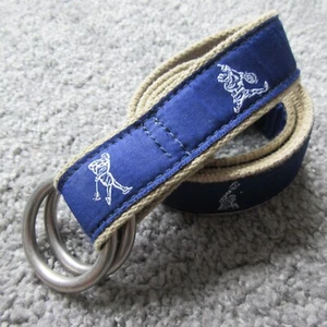 BOYS 28" RUGBY PRINT CANVAS BELT BELTED COW MAINE NAVY BLUE PREPPY RING CLASP - Picture 1 of 5