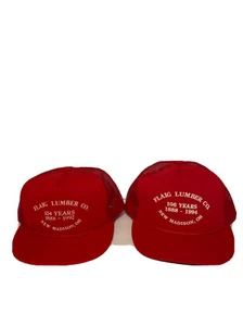 LOTE DE 2 sombreros de camionero vintage de los 80 con estampado de soplo FLAIG LUMBER CO. nuevos Madison Ohio - Imagen 1 de 17