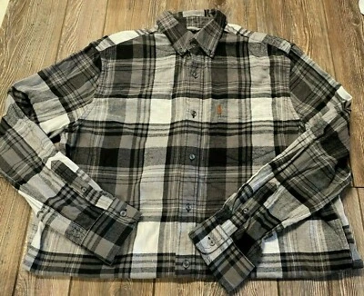NWT Mens Chaps Black/Gray/White Long Sleeve Button Front Flannel Shirt Size LT - Image 1 of 4