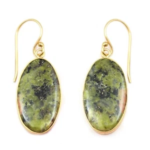 Natural Pear Green Unakite Oval Shape Gold Plated Earrings For Her Boho Jewelry - Picture 1 of 1
