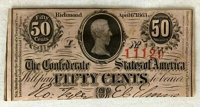 Civil War Confederate States of America 50 Cent Note / Bill 1863 - Image 1 of 2