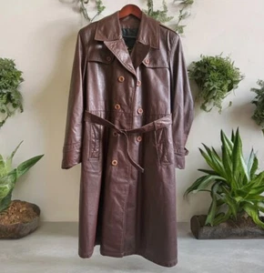 Vintage 1970’s Suburban BRISTOL Leather Brown Trench Streetwear Boho Retro Sz S - Picture 1 of 11