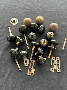 Vintage Door Knobs 14 Black Porcelain, three metal and Miscellaneous Hardware - Picture 1 of 6