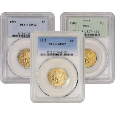 Media águila cabeza india oro de EE. UU. $5 - GRADUACIÓN PROFESIONAL MS62 - fecha y etiqueta aleatorias Foto 1 de 3