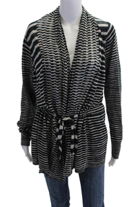 Elie Tahari Womens Linen Long Sleeve Stripped Knit Cardigan Navy Size L - Picture 1 of 6