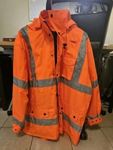 Vea Men's Hi Vis Rain Jacket 3M Reflective Safety Workwear Orange, L - Picture 1 of 5
