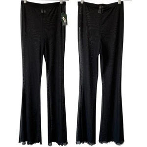 NEW WILD FABLE Flare Leg Sheer Mesh Pants Black Size XS Lettuce Hem Cover Up - Foto 1 di 4