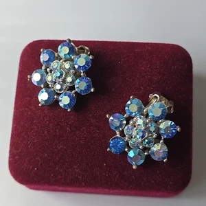 Pendientes de pedrería de vidrio AB vintage años 60 con clip - Imagen 1 de 3