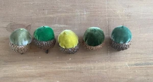 Set of 5 Handmade  Velvet DECORATIVE ACORNS Shades of Green - Picture 1 of 4