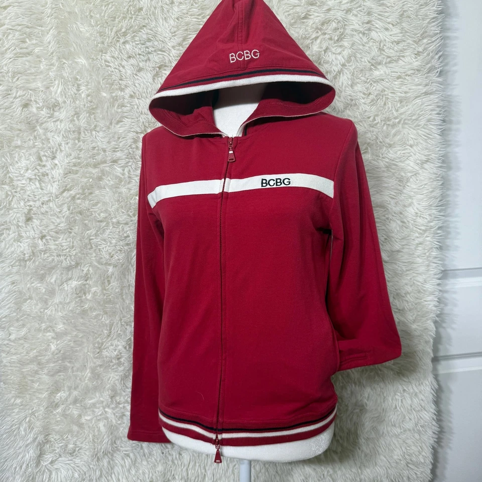 Sudadera con capucha BCBG MAXAZRIA roja estrás doble cremallera Foto 1 de 4
