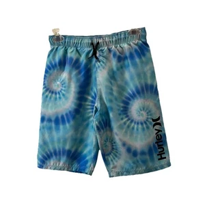 Hurley Blue Swirl Tie Dye Boys Swim Board Shorts Trunks Size L Net Lined - Picture 1 of 11