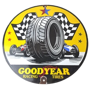 Vintage Goodyear Tires Sign - Racing Tires Porcelain Gas Pump Station Sign - Picture 1 of 14