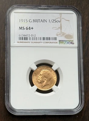 1915 GREAT BRITAIN 1/2 HALF SOVEREIGN GOLD NGC MS64+ STUNNING - Image 1 of 2