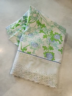 Yves Saint Laurent Doble Sábana Plana Encaje Borde Superior Verde Floral De Colección 1977 Utica  Foto 1 de 4