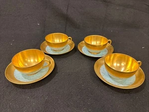 4er Set Pickard Gold verkrustetes Rotkehlchen Ei blau Tassen und Untertassen - Bild 1 von 19