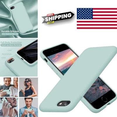 Mint Green Liquid Silicone Case For iPhone SE 2022 2020 7 8 Full Body Protection - Image 1 of 4