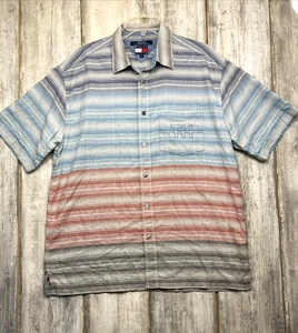 Vtg Tommy Hilfiger Button Down Striped Shirt Men L Color Block Y2K Tommy jeans - Picture 1 of 11
