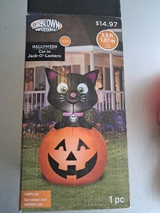 Katze in Jack O Laterne Kürbis aufblasbar Halloween luftgeblasen 3,5 Fuß  - Bild 1 von 7
