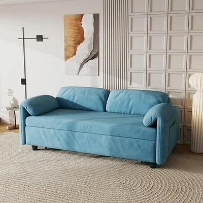 Convertible Sleeper Sofa Bed Velvet Loveseat 2-Seater Sofa w/ Pull Out Bed - Image 1 of 4