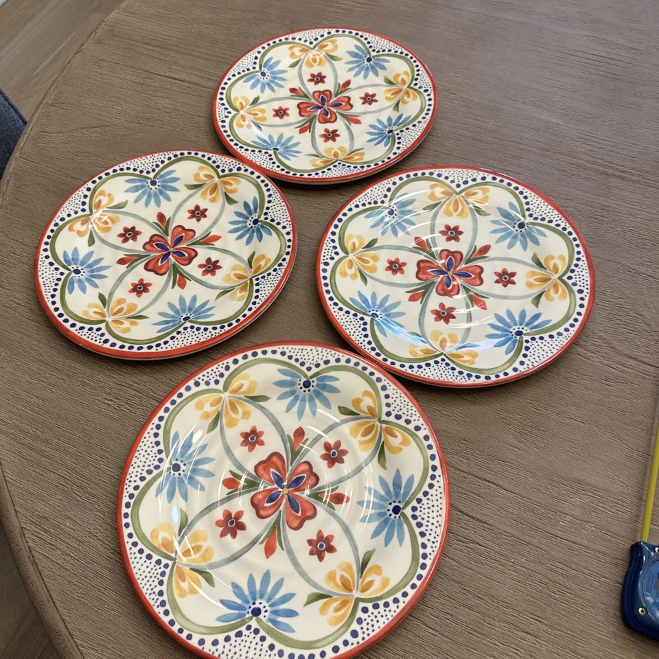 Better Home & Gardens Melamine Red Floral Round Dinner Plate Set Of 4 - Image 1 of 4