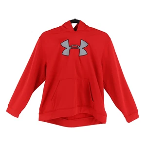 Under Armour Sweatshirt Hooded Boys Size YXL Red Fleece Loose Fit Front Pocket - Picture 1 of 8