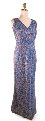 J S Collections 14 Gown Floral Metallic Pink Embroidered Layer Blue Lining NWOT - Image 1 of 4