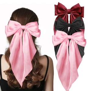 3Pack Large Hair Bows Oversized Long Tail Ribbon Ponytail Holder for Women Girls - Picture 1 of 6