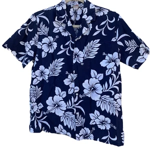 Camisa Evergreen Island L Azul Floral Hawaiana Aloha Abotonada - Imagen 1 de 4