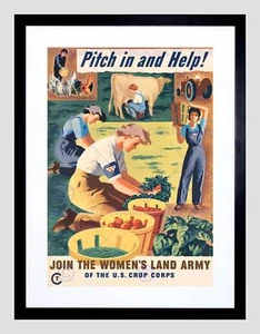 WWII WAR PITCH IN FARM VEGETABLES WOMEN LAND ARMY FRAMED ART PRINT B12X7734 - Picture 1 of 17