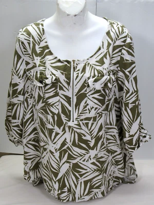 Dana Buchman Womens Pullover Zip Top Linen Blend 3/4 Sleeve L [ 40 Bust 27L ] - Image 1 of 4