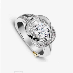 Women's Silver Plated Inlaid Oval Zircon Engagement Simulated Diamond Ring AU - Picture 1 of 1