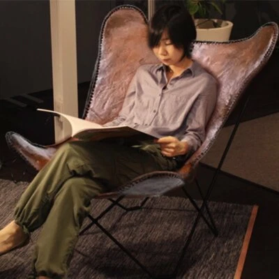 Handmade Buffalo Leather Lounge Butterfly Chair Full Folding Relax Arm Chair  - Image 1 of 4