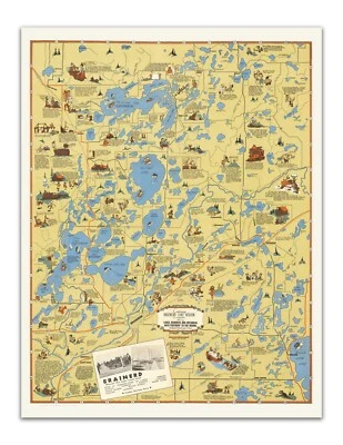 Póster de mapa de la región de los Lagos Brainerd - estilo ilustrado de dibujos animados de Minnesota Foto 1 de 4