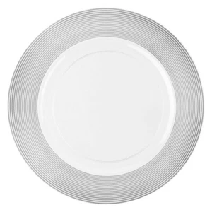 13" inch Round White Plastic Charger Plates with Rope Textured Silver Rim 24pcs - Picture 1 of 2