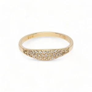 Anello con sigillo oro massiccio 14k/Cz anello con sigillo pavimentazione/anello rosa/anello con fascia delicata - Foto 1 di 14