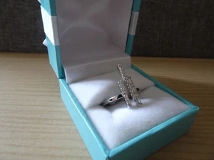 Diamonique QVC Open Bar Ring Baguette Geometric Sterling Silver Size M - Picture 1 of 19