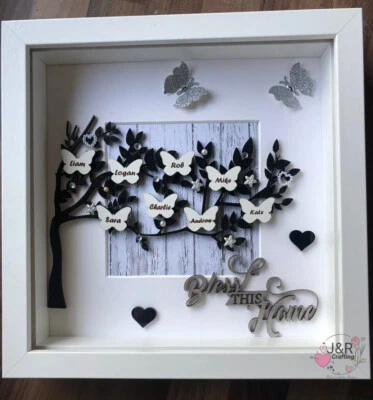 Personalised 3D Box Frame Family Tree Gift Unique Keepsake Home Art Decor - Image 1 of 3