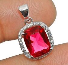 2CT Ruby & White Topaz 925 Solid Sterling Silver Pendant Jewelry YB3-2