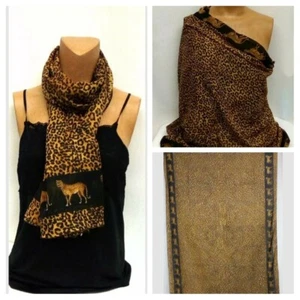 Rima Chiffon Animal Print Scarf Shawl Cover Up Brown Black 43x67.5           B94 - Picture 1 of 9