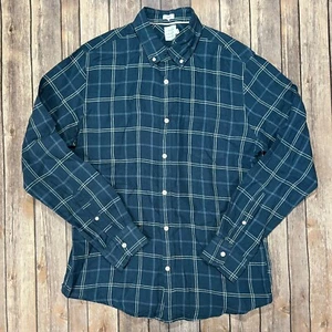 John Lewis 100% Linen Long Sleeve Button Shirt Medium Slim Mens Blue Plaid - Picture 1 of 7
