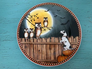 David Carter Brown 2001 Halloween Salad Dessert Owl Moon Dog Plate Sakura 8 inch - Picture 1 of 2